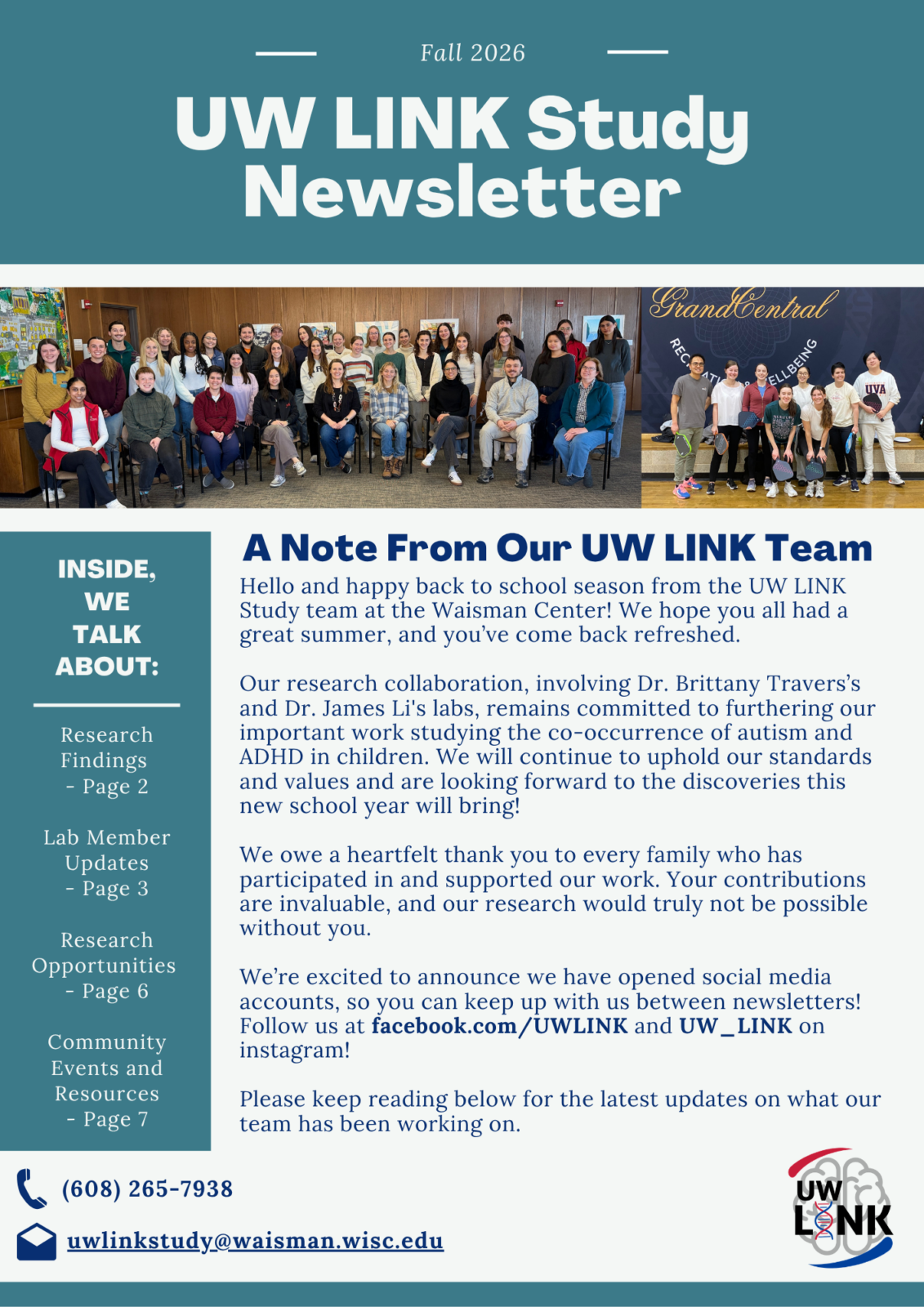 Front page of the Fall 2026 UW LINK newsletter